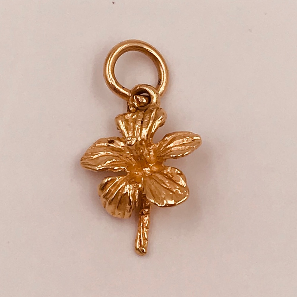 14k solid Gold Hibiscus Charm